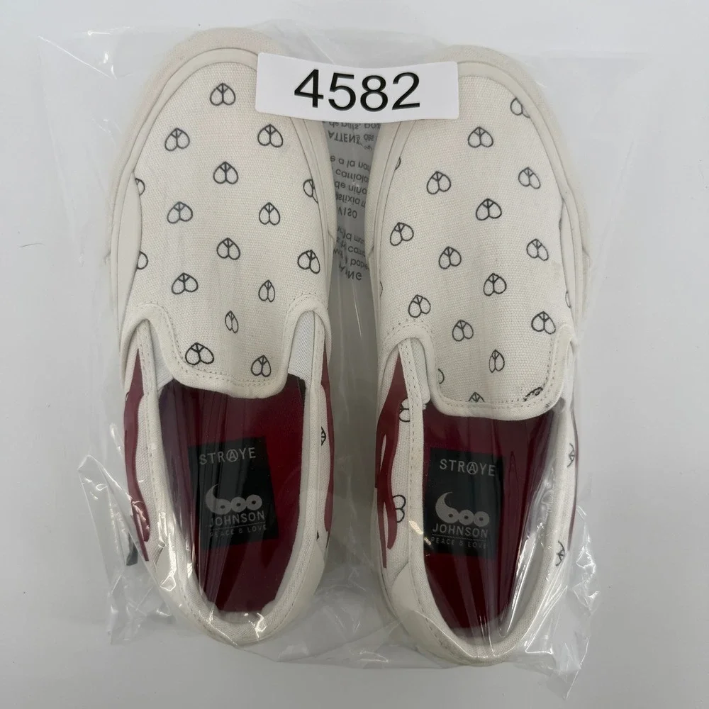 Straye Ventura Boo Johnson Mens 7.5 Cream Peace Love Flame Slip On Sneakers